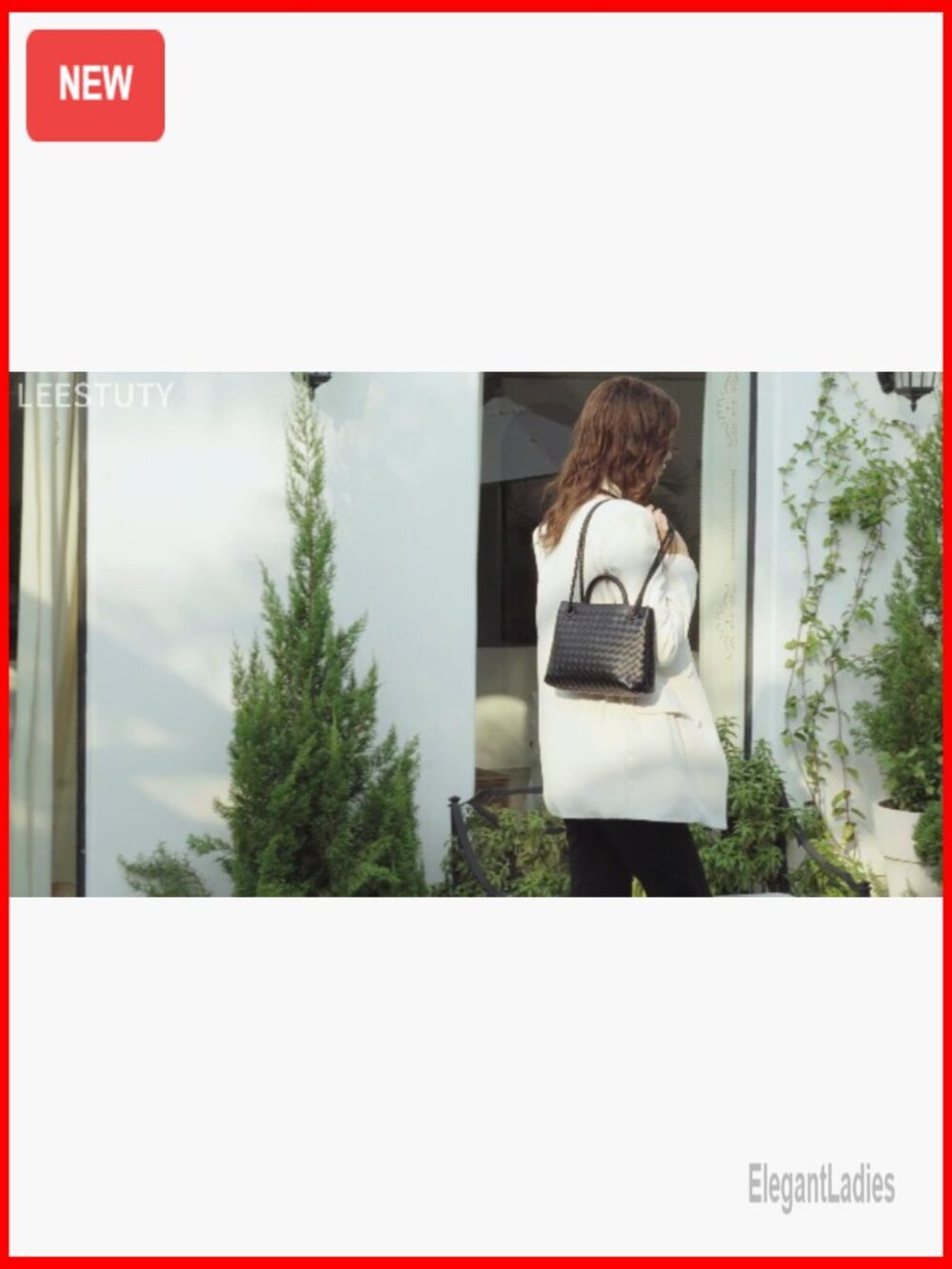 Woven PU Leather Tote Bag with Adjustable Strap, 2 Compartments, Magnetic - Picture 7 of 7